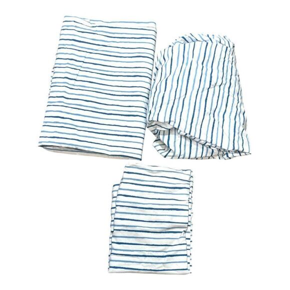 Circo Striped Kids Bedsheet Set Blue Toddler Crib Fitted Flat Sheet Pillowcase - Picture 1 of 10